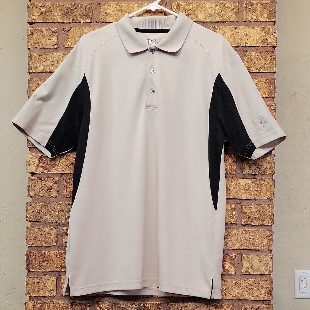 PGA Tour Golf Polo in Cream and Black Size Large Performance Wear Preppy Golf